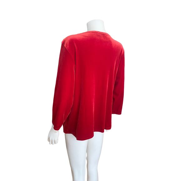 Notations Red / Black Crushed Velvet Formal Dressy Blouse XL - Picture 6 of 6
